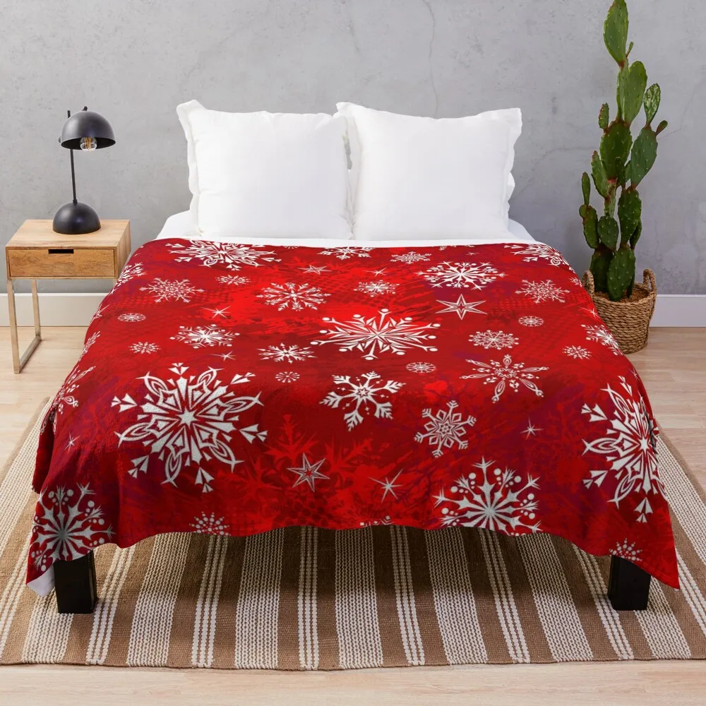 

Christmas Pattern - Classic Red Gradient Snowflakes Design Throw Blanket Polar blanket Luxury St Blanket Furry Blanket