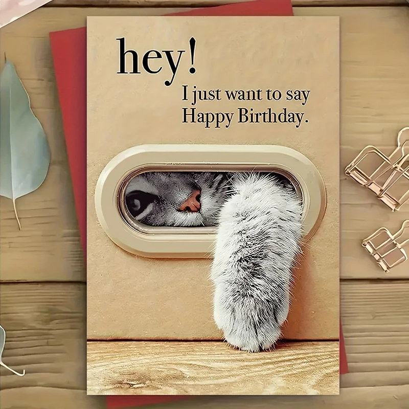 장난스러운 고양이 발 디자인, 봉투가 포함된 생일 축하 카드, 고양이 애호가, 가족, 친구들을 위한 최고의 선물, 귀여운 고양이 생일 카드
