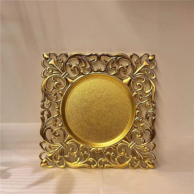 

20 Pcs Square Steel Gold Dining Plate Dessert Plate Tray Snack Kitchen Plate Western Steak Kitchen Plate Charger Plate