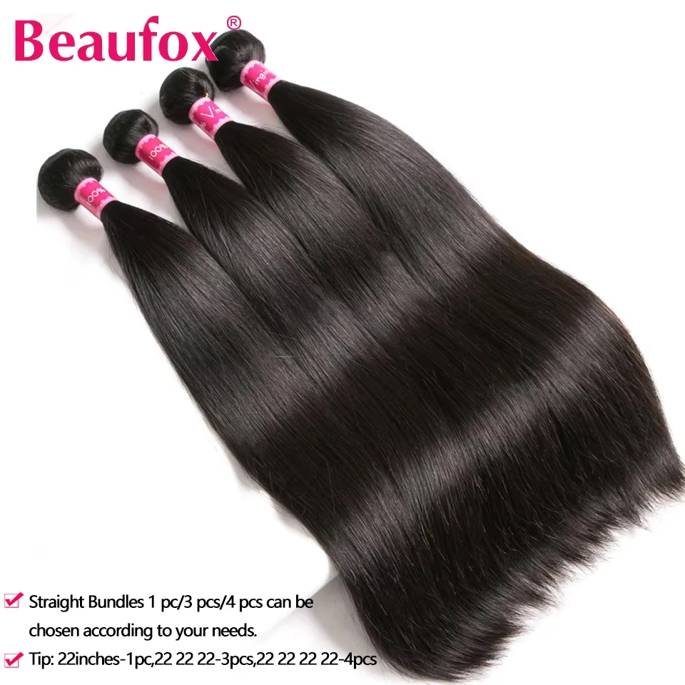Beaufox Peruvian Hair Bundles Straight Human Hair Weave Bundles Remy Hair Extension Natural Black 1/3/4 Pcs 8-30 Inches 4