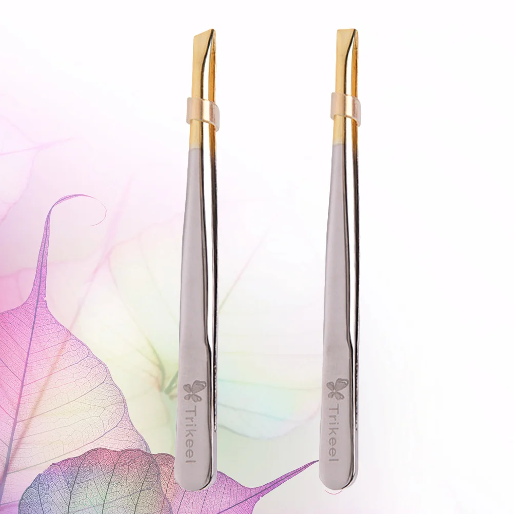 2Pcs Electroplated Stainless Steel Eyebrow Tweezers Eyebrow Clamps Creative Makeup Tweezers (Flat Mouth + Oblique Mouth, 1pc/Eac 6