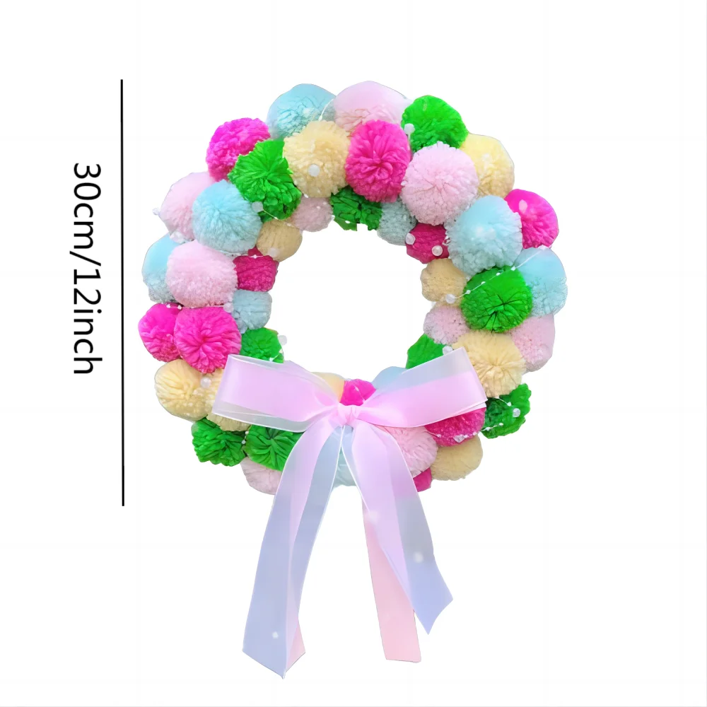easter Wreath Felt Pom Pom Wreath Balls 11.8 Inch Decorations Colorful Felt Ball