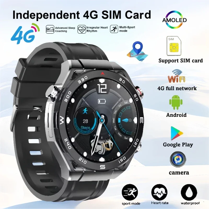 Advanced 4G Android Smartwatch with AMOLED Display, Camera, GPS, WiFi, and Sports Mode