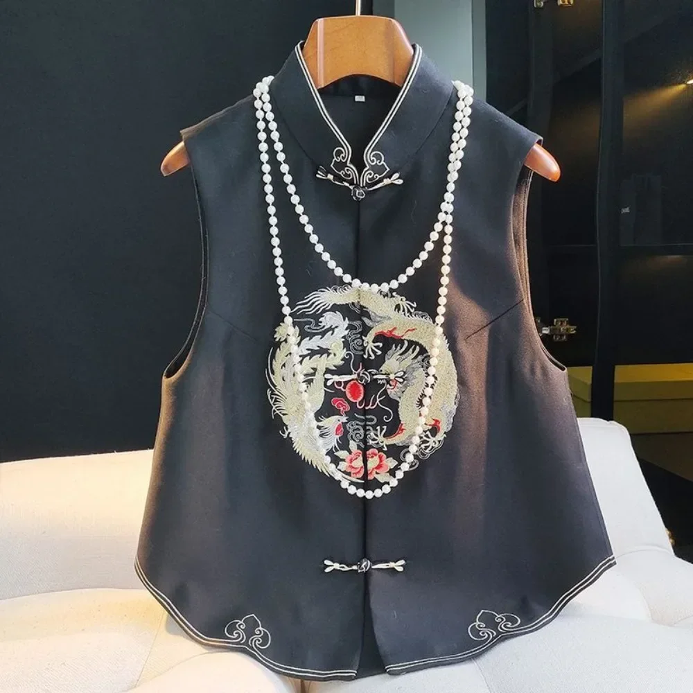 Thin Streetwear Chinese Ethnic Style Jacket Vests for Women Clothing Coats Fashion Clothes Embroidery Casual Vintage