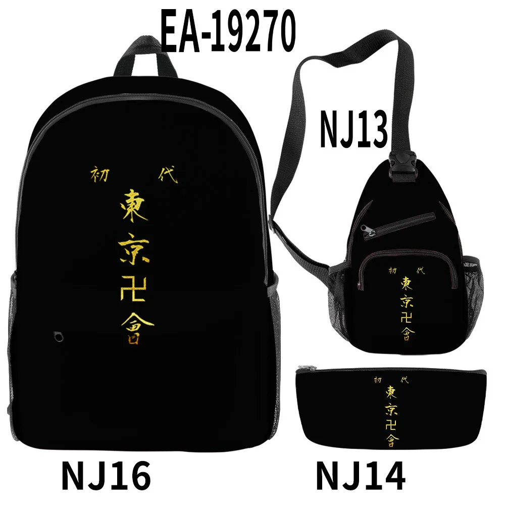 

Tokyo Revengers Japan Anime 3Pcs/Stet Backpack Men Anime Cartoon Waterproof Oxford Backpack Teenager Boys Girls Schoolbag