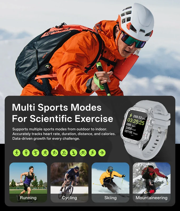 Military Smart Watch Men IP67 3ATM Outdoor Sports Fitness Tracker Health...