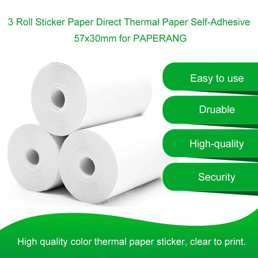 

5 Roll Printable Sticker Paper Direct Thermal Paper 57x30mm For PAPERANG Portable Pocket Printer