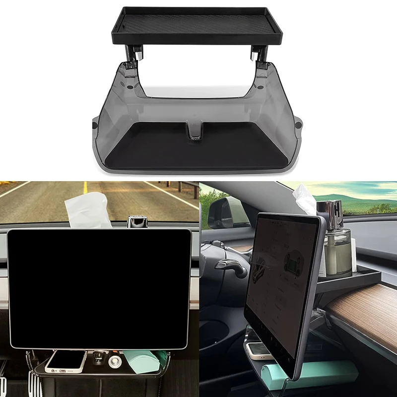 

For Tesla Model 3 Y Center Console Organizer with Anti-Slip Liner Tray Magnetic Under Screen Storage Box Dashboard Organizer