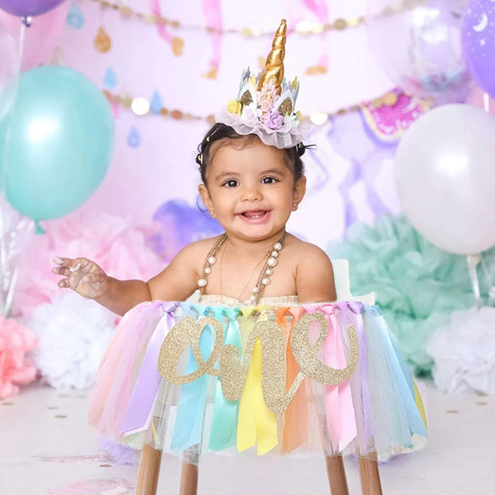 

Baby Birthday Pull Flag Lovely Banner Highchair Tutu Skirt Bunting Decor Fringe