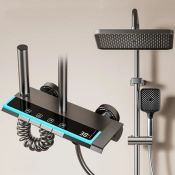 Set di rubinetti per doccia da bagno di fascia alta con 4 funzioni, display digitale della temperatura, sistema doccia, docce calde e fredde, miscelatori a pressione 1