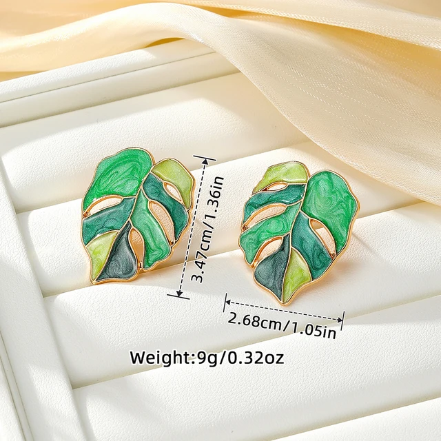 Alloy Colorful Oil Drop Leaf Earrings 3
