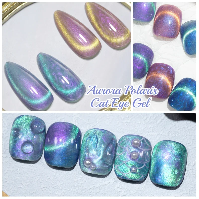 Aurora Polaris Shell Thread Cat Magnetic Gel Nail Polish Glitter Pearl Cat Eye Gel Semi-Permanent Nail Art Varnish For Manicure