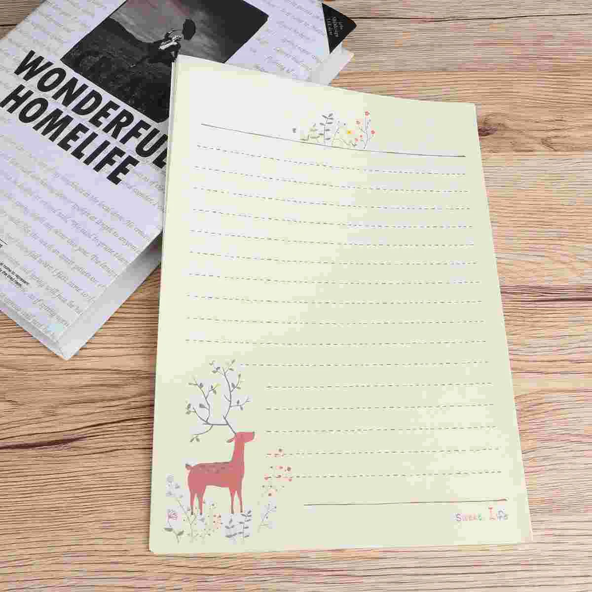 

50 Sheets Deer Pattern Paper DIY Letter Paper Writing Paper Elk Design Romantic Stationery (10 Sheets in 1 Pack)