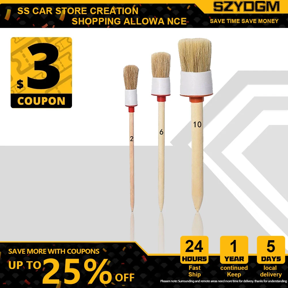 Car side seam detail brush set, engine air-conditioning air outlet cleaning brush, round head wooden soft brush, paint brush