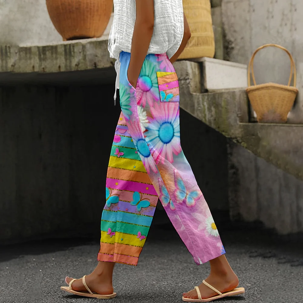 

Spring Floral Pants Summer Y2k Streetwear Women Oversize Pants Youthful Woman Clothes High Waist Pockets Trousers Pantalon Chic