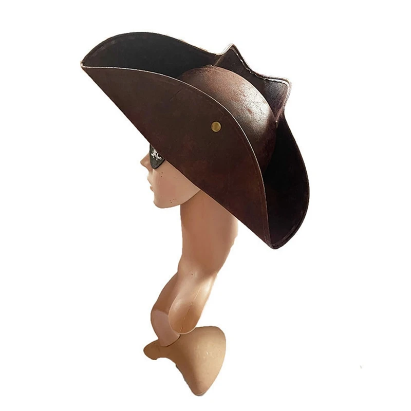 Brown Distressed Tricorn Hat Masquerade Party Men Women Faux Leather Pirate Costume Accessories Hats Cosplay Hats
