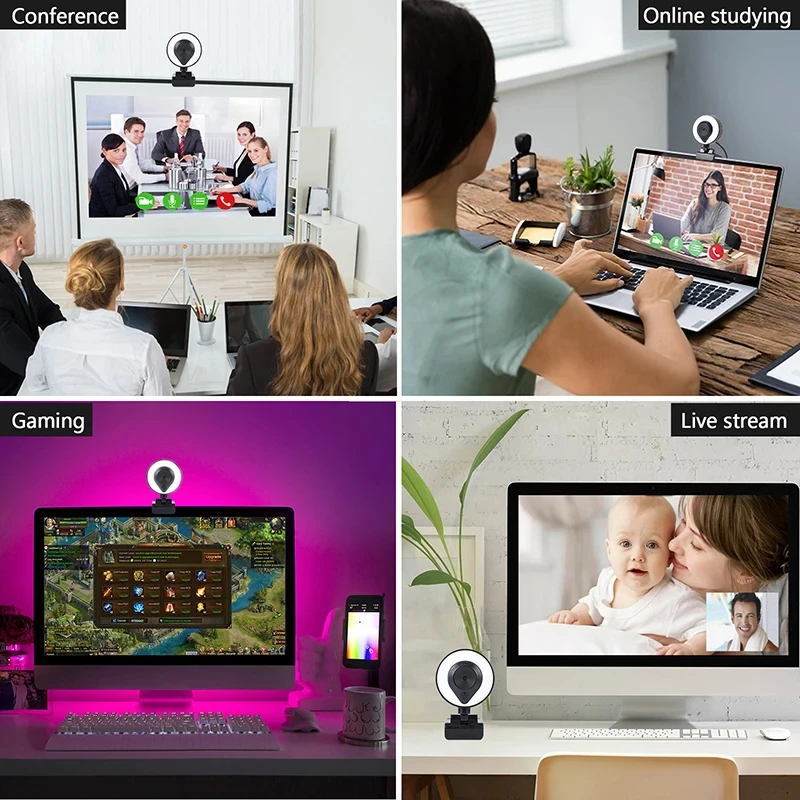 Portable Full HD 1080P 2K 4K Webcam PC Laptop Auto Focus Webcam Live Streaming Flexible with Microphone Live Broadcast with Light