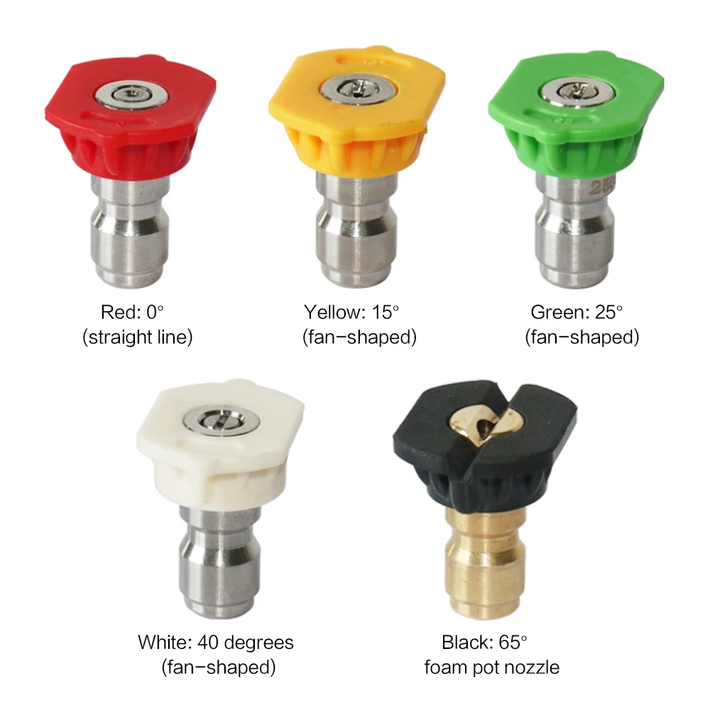 5Pcs Stainless Steel Brass High Pressure Quick Connector 1/4 Car Washing Metal Jet Lance Nozzle 0-40 Degree Mix Color