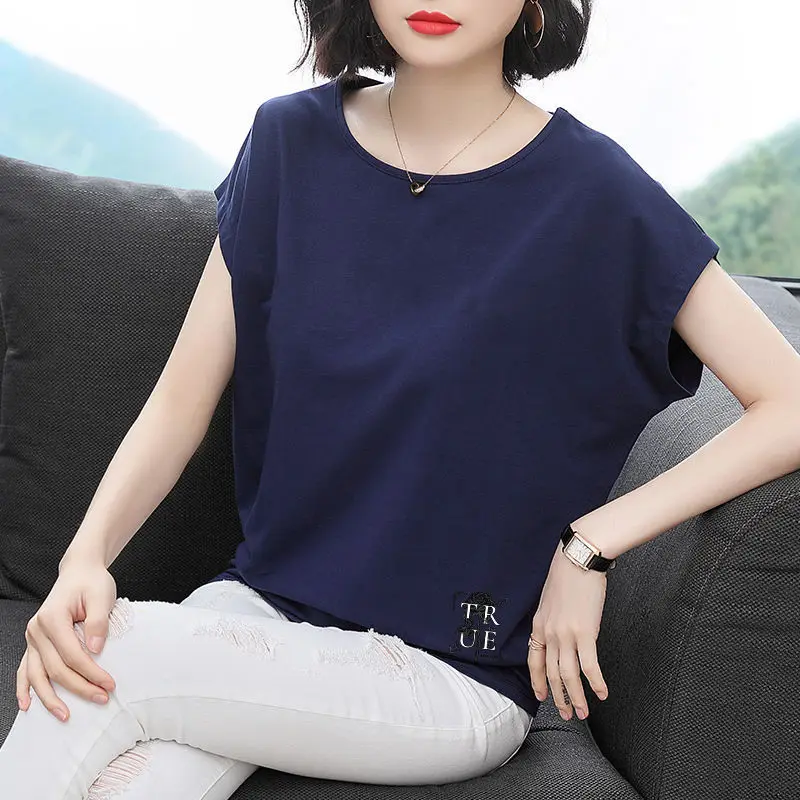 Fashion O-Neck Printing Letter Batwing Sleeve T-Shirts Women's Clothing 2024 Summer New Loose Casual Tops Commuter Tee Shirt
