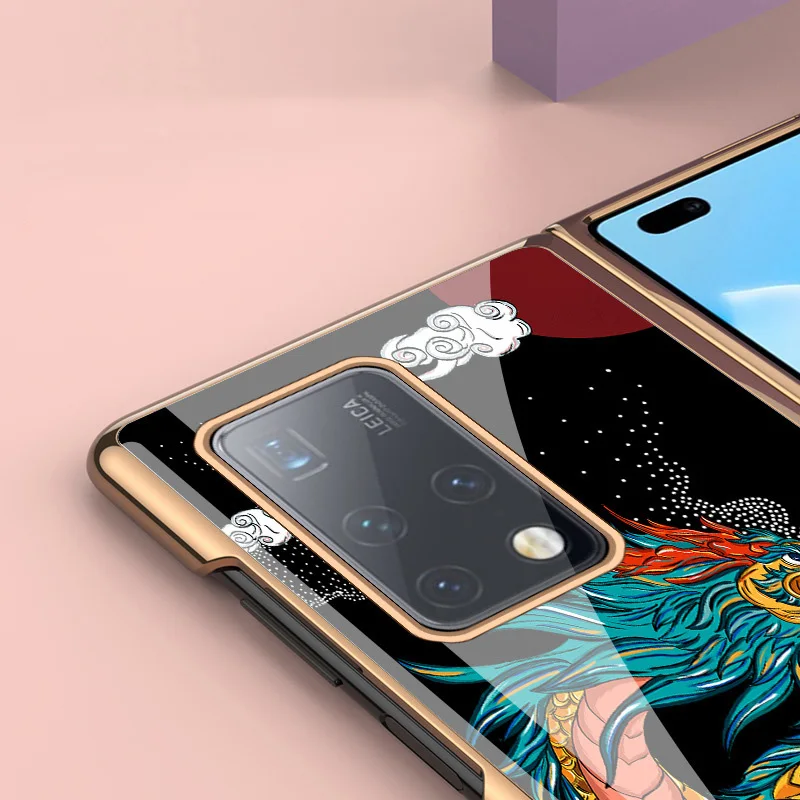 MateX2 Funda Case for Huawei Mate X2 Dragon Fish Mythical Beast Plating Tempered Glass Protection Mobile Phone Case Cover MateX2