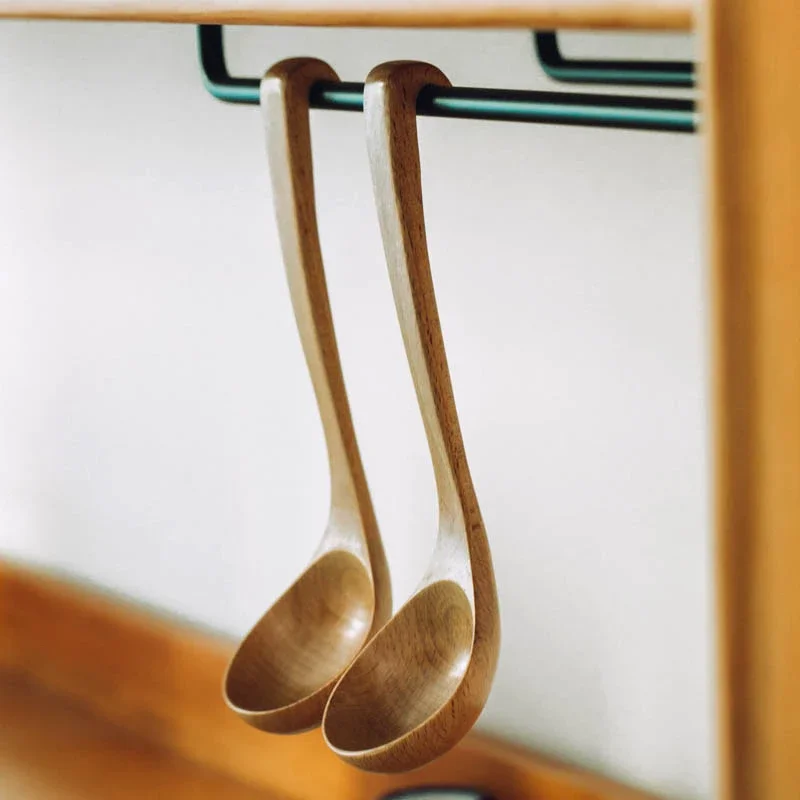 Houten lange steel haak grote lepel, koken houten lepel soep Teak houten lepel lange steel keuken middelgrote lepel natuurlijke eco-vriendelijk en duurzaam(small