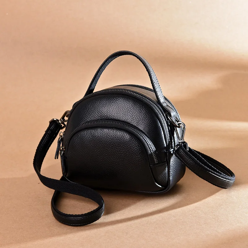 Crossbody Bag Women Handbags Leather Shoulder Bag Genuine Top layer Leather Fashion Women Bag Multi Layer Zipper Shoulder Bag Small Shell bag Ladies CrossBody