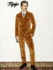Popular Velvet Double Breasted Men Suits Elegant Solid Color 2 PCS Jacket Pants Elegant Groom 2025 Wedding Slim Fit Outfits 3