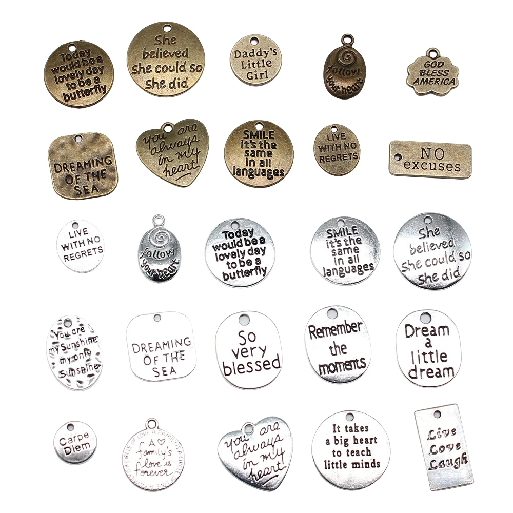 10pcs Inspire Sentence Charms For Jewelry Making Carpe Diem Live With