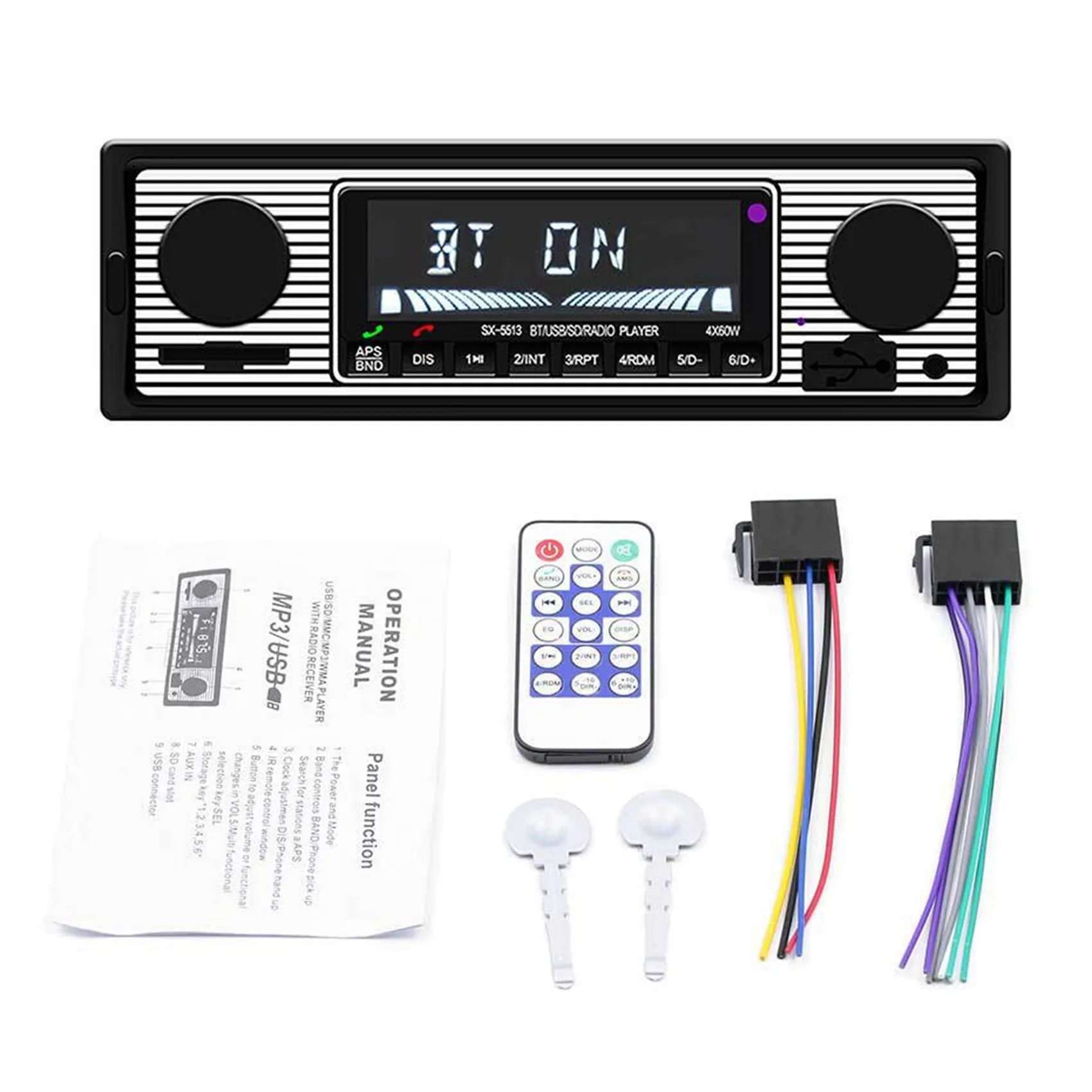 

Автомагнитола 1 DIN в стиле ретро, автомобильная аудиосистема Bluetooth с USB/SD/AUX картой, FM, mp3-плеером, ПК Тип:-5513