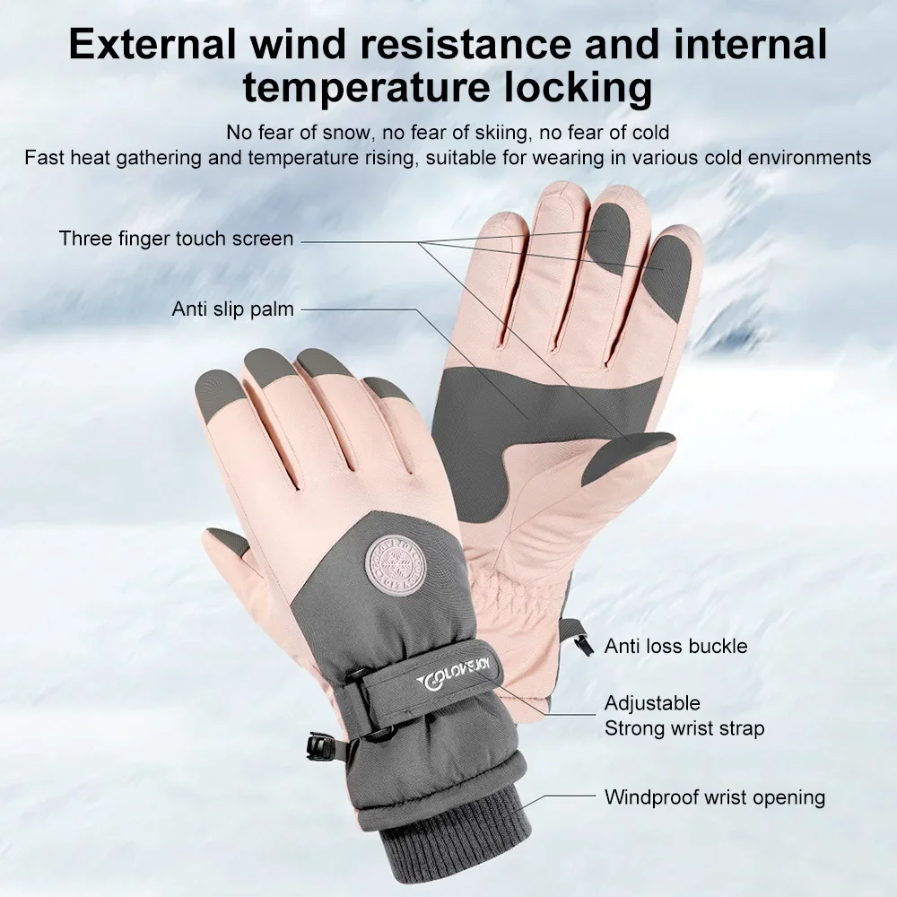 Winter Snowboard Ski Gloves PU Leather Non-slip Touch Screen Waterproof Motorcycle Cycling Fleece Warm Riding Gloves