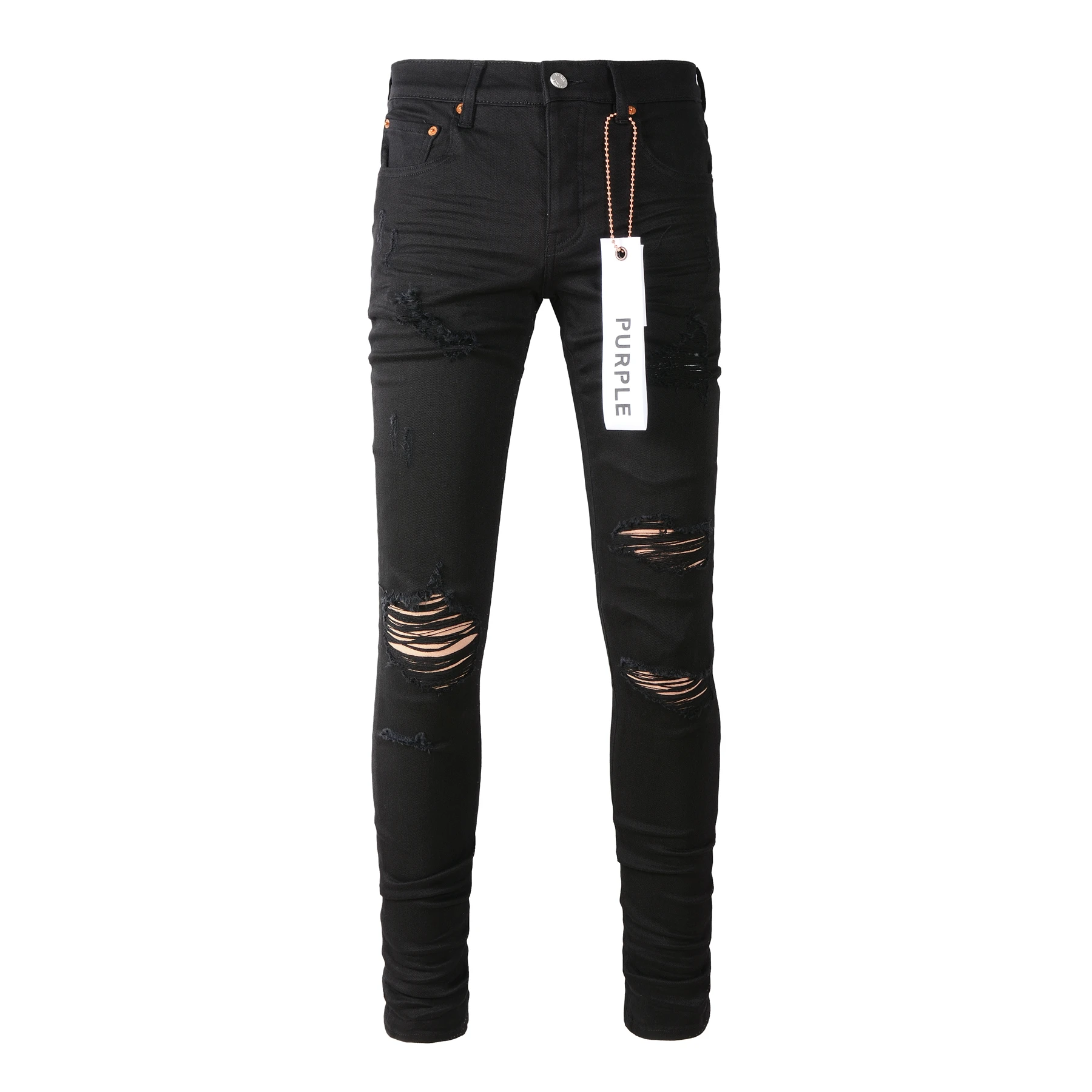 

New Purple Jeans Brand Black for Men Cheap Y2k Classic High Street Graffiti Damaged Ripped Denim Pants Skinny Trousers Clothing