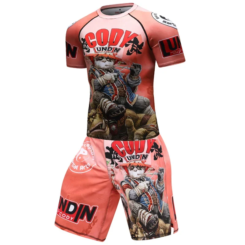 BJJ Jiu Jitsu MMA T-Shirts Pants Shorts Rash Guard Swimming Surfing Rashguard 4pcs set Men's Sport Boxing Bjj Gi MMA Muay Thai