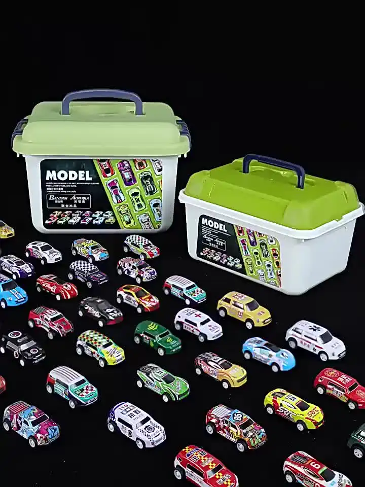 Set De 48 Mini Coches De Fricción Con Garaje Integrado – Vehículos De Metal Con Mecanismo Pull-Back, Caja De Almacenamiento Y Mapa De Juego