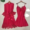 Blanc 5 pièces ensemble de sommeil Pyjamas dame dentelle Satin Pyjamas Kimono robe de bain vêtements de nuit amples maison vêtements col en v vêtements de nuit décontractés