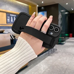 Chic Candy Color Silicone Phone Case with Wave Wrist Strap and Stand Functionality - iPhone 12 Pro (Black)
