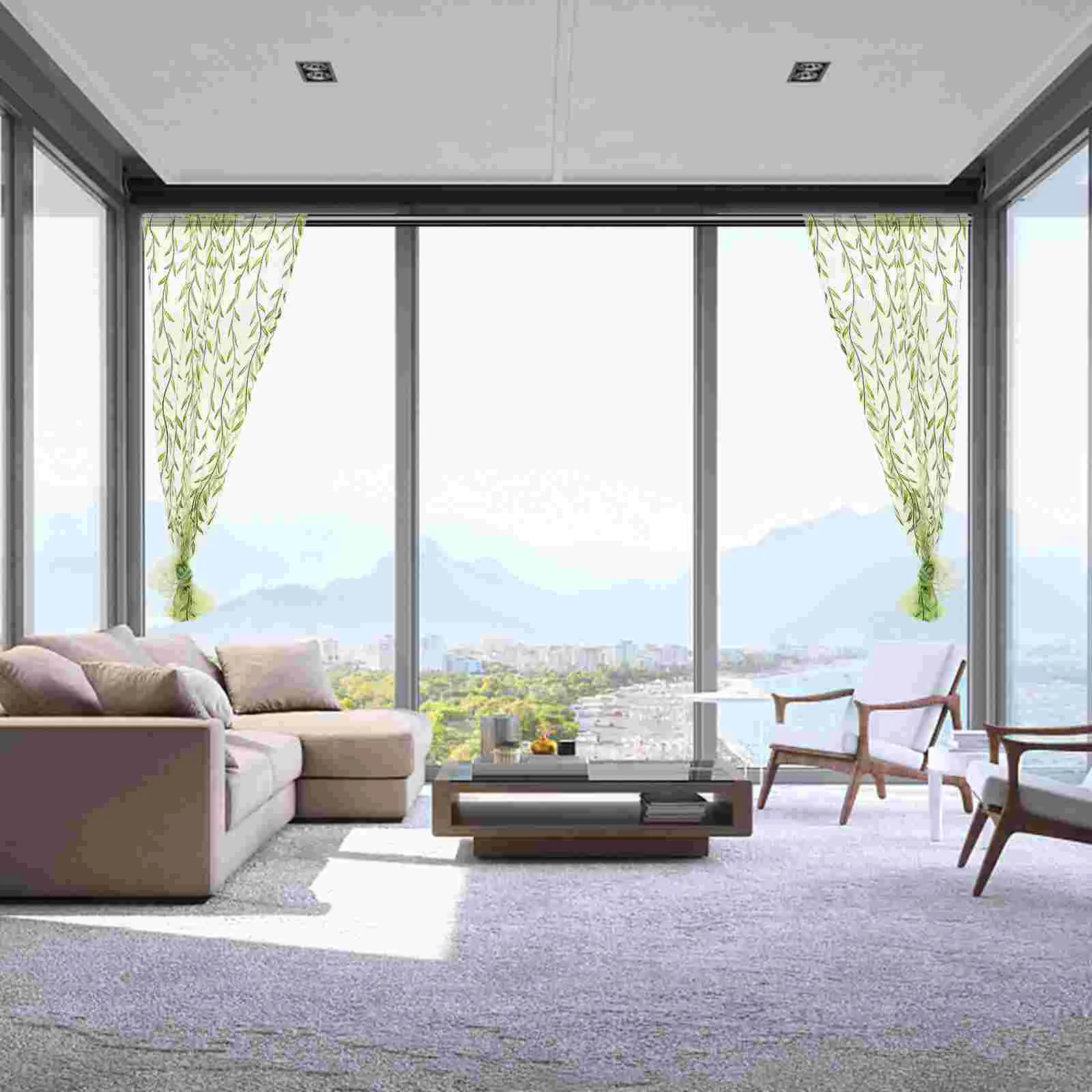 Curtains Curtain Window Sheer Voile Tulle Panel Leaf Willow Embroidered Living  Room Pattern Green Drapes Balcony Vinesheers