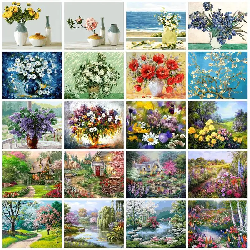 

GATYZTORY 60x7 5 см, рисование по номерам, DIY цветы, картина для искусственных цветов, ручная роспись маслом, домашний декор, художественное оформление