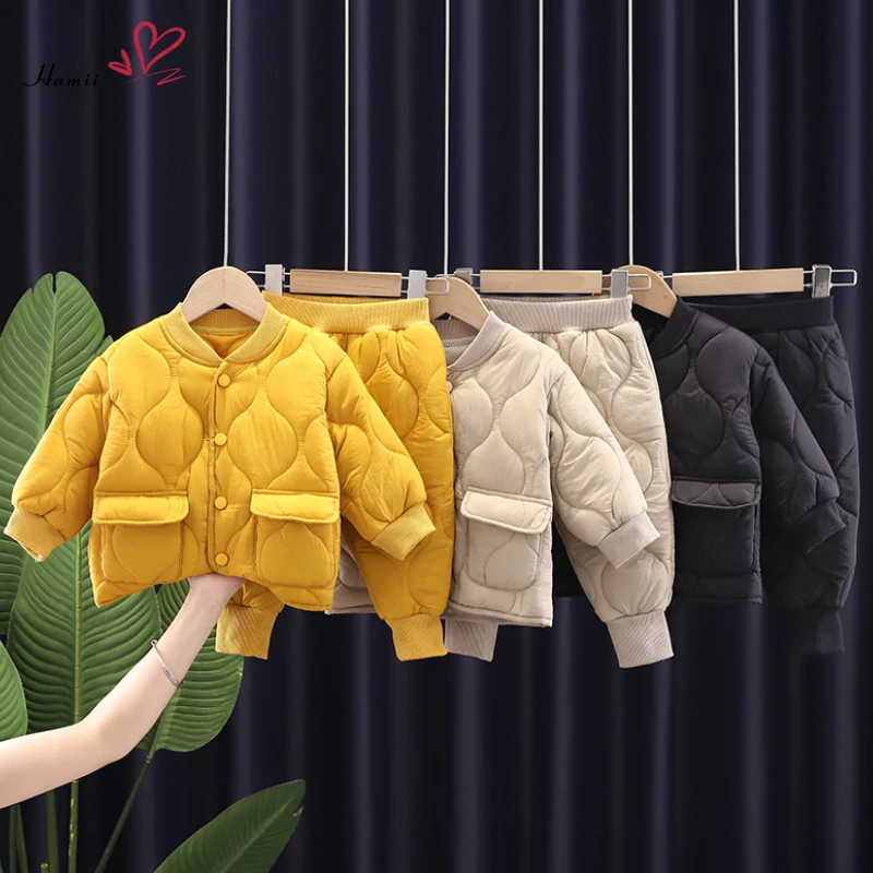 

2Pcs Autumn Winter Children Clothes Kids Suit Set Boys Full Sleeve Solid Color Parkas Coat & Pants Suits Toddler Boy Outfit 0-4Y