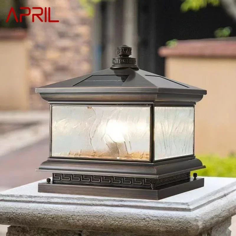 

APRIL Outdoor Solar Post Lamp Vintage Creative Chinese Brass Pillar Light LED Waterproof IP65 for Home Villa Courtyard