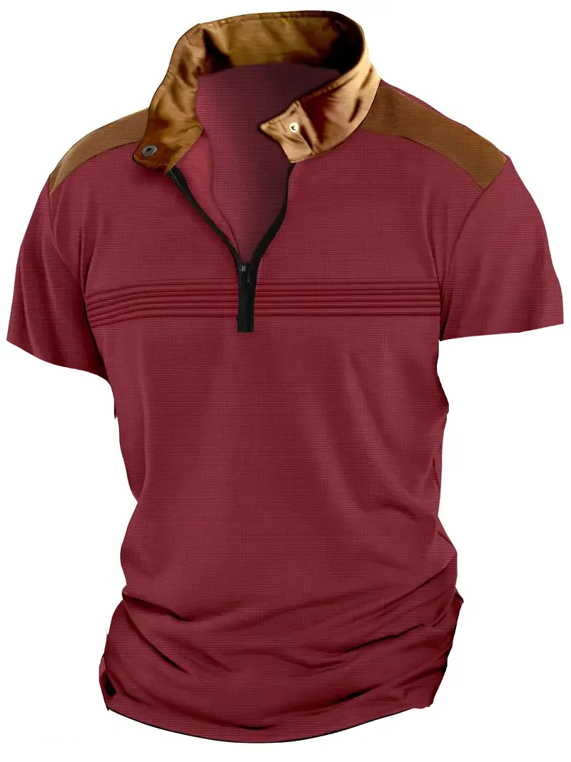 2025 Europe and the United States men's new summer fashion leisure sports zipper stripes color short-sleeved POLO shirt 11 S6083080a734e4070933b9235bfe4e631a