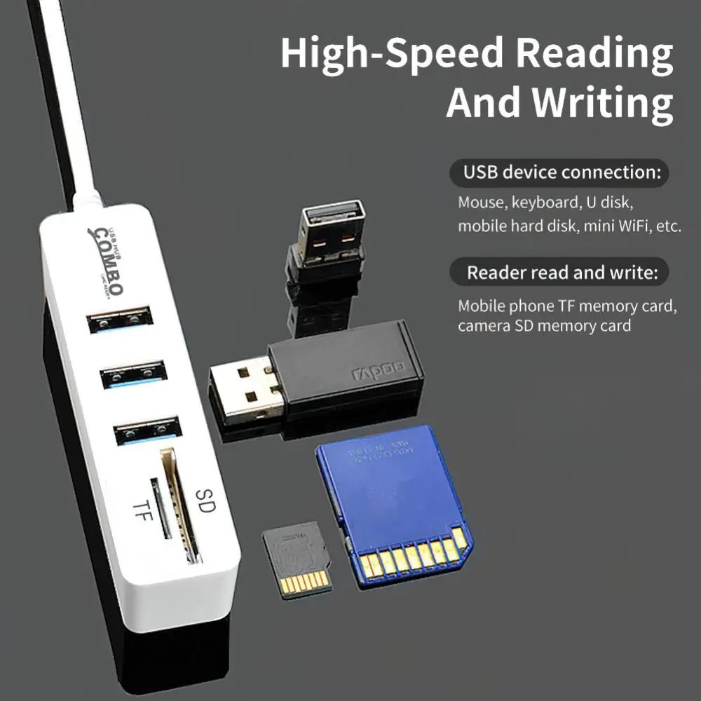 USB 3.0 / USB 2.0 Port Splitter Hub With Built-in Card Reader - Expands Your Laptop's Ports