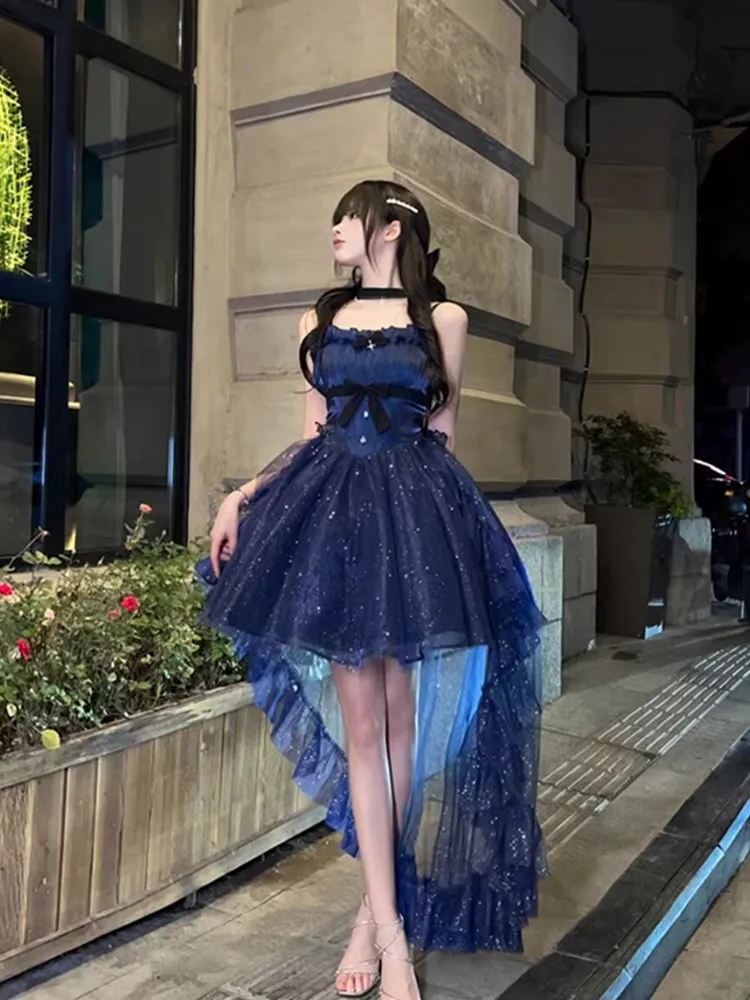 

Blue Light Formal Dress Cute Thin and Glittering Trailing Pettiskirt Fairy