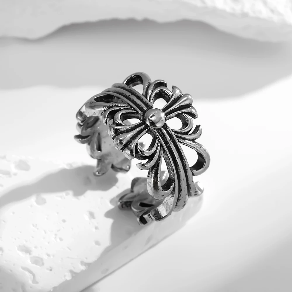 Retro opening ring cross men and women fashion personality couple index finger ring