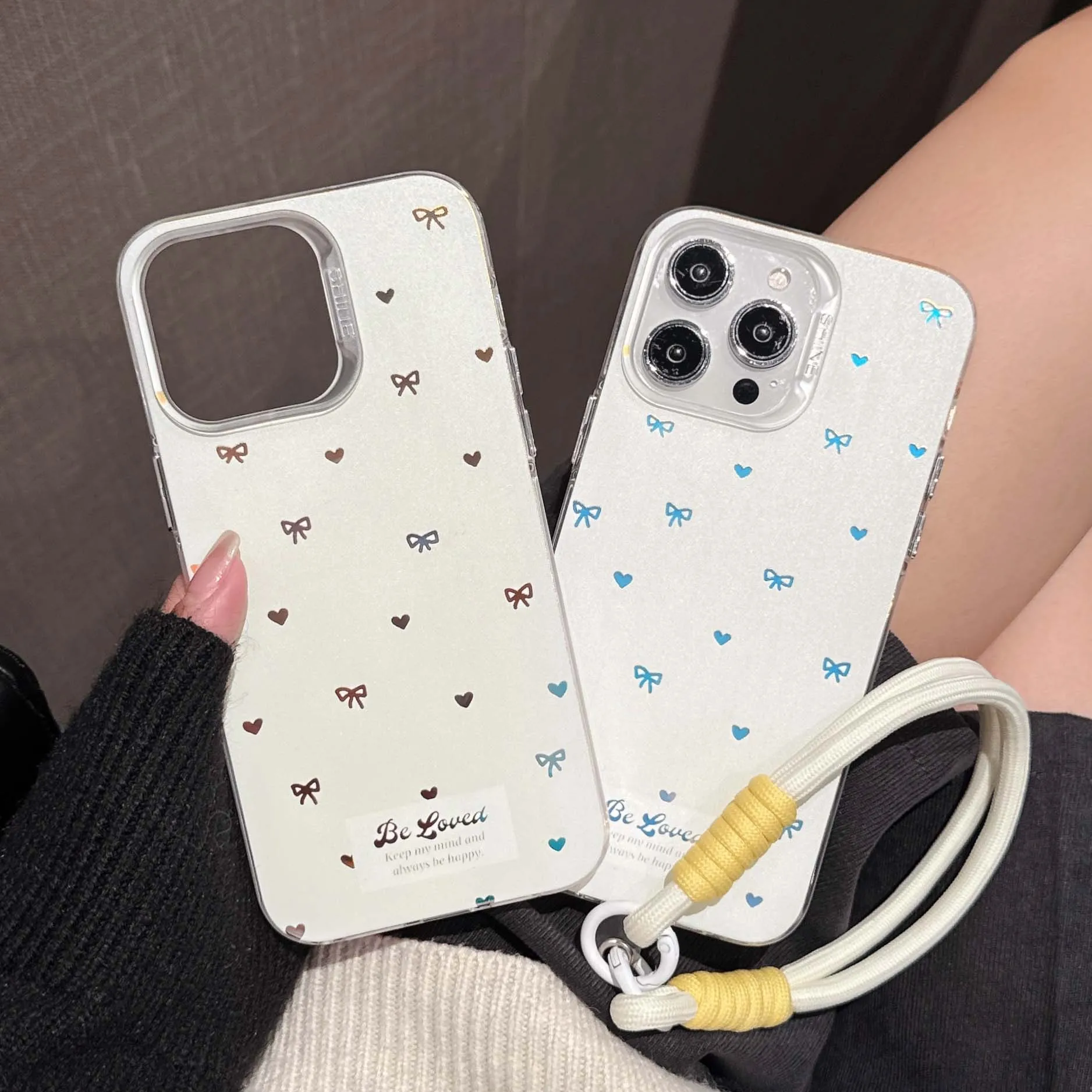 Custodia Per Telefono Per 13Promax Iphone 13Pro 15Pro 11 12 13 15 Pro Max 14Promax 15Promax White Love Bow Strap Cover Antiurto Fundas