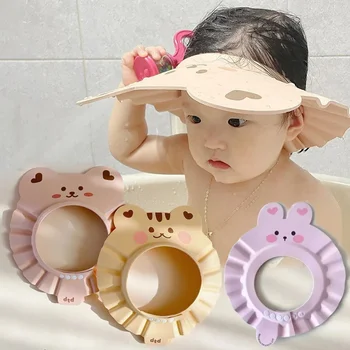Cuffia da doccia regolabile con orsetto carino, protezione per gli occhi del bambino, protezione per le orecchie, protezione per il bagno infantile, cappello morbido per lavare i capelli del bambino
