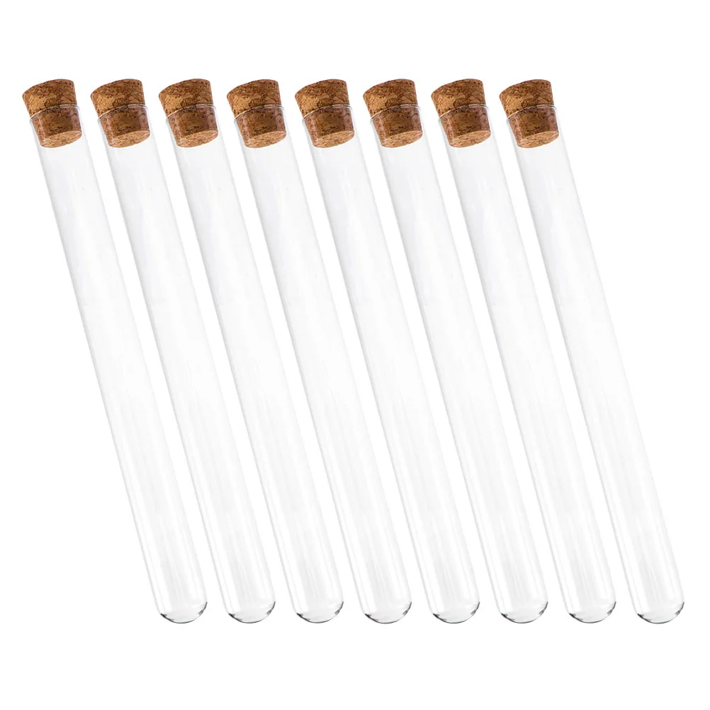 8Pcs Glass Test Tubes with Wooden Plugs Durable Clear Tubes for Chemistry Experiments Home School Liquid Storage Containers