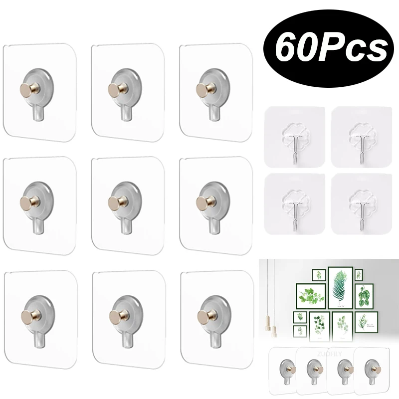60PcAdhesiveNailsWallHooksStrongPosterScrewStickerWallHook