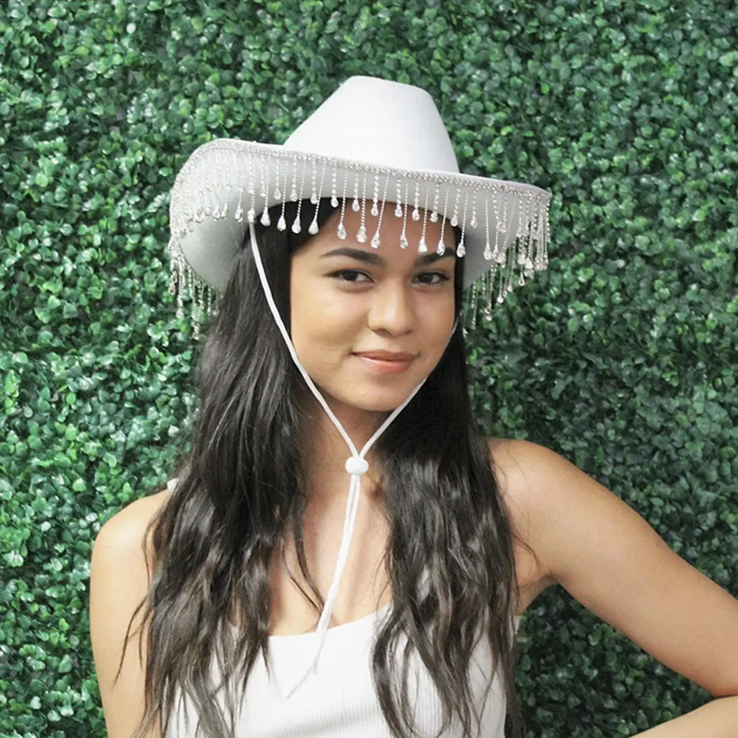 New Bride White Cowboy Luxury Tassel Felt Hat Rhinestone Wedding Vintage Cowgirl Hat Party Bridal Shower Decoration Gifts