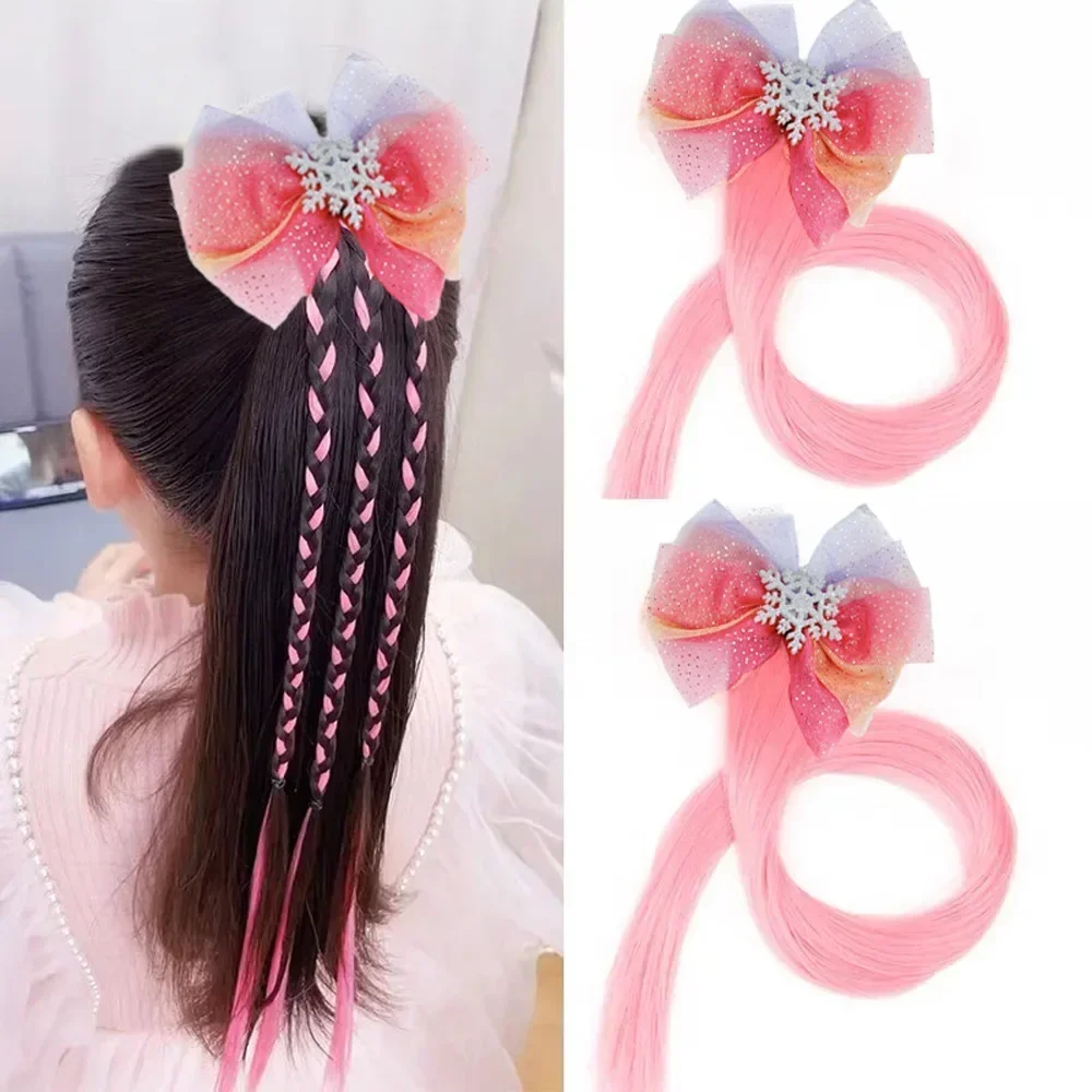 Children Korean Style Fashion Kids Wig Braids Girls Bow Braid Hair Rope Gradient Barrettes Headwear Girls Kids Hair Accessories