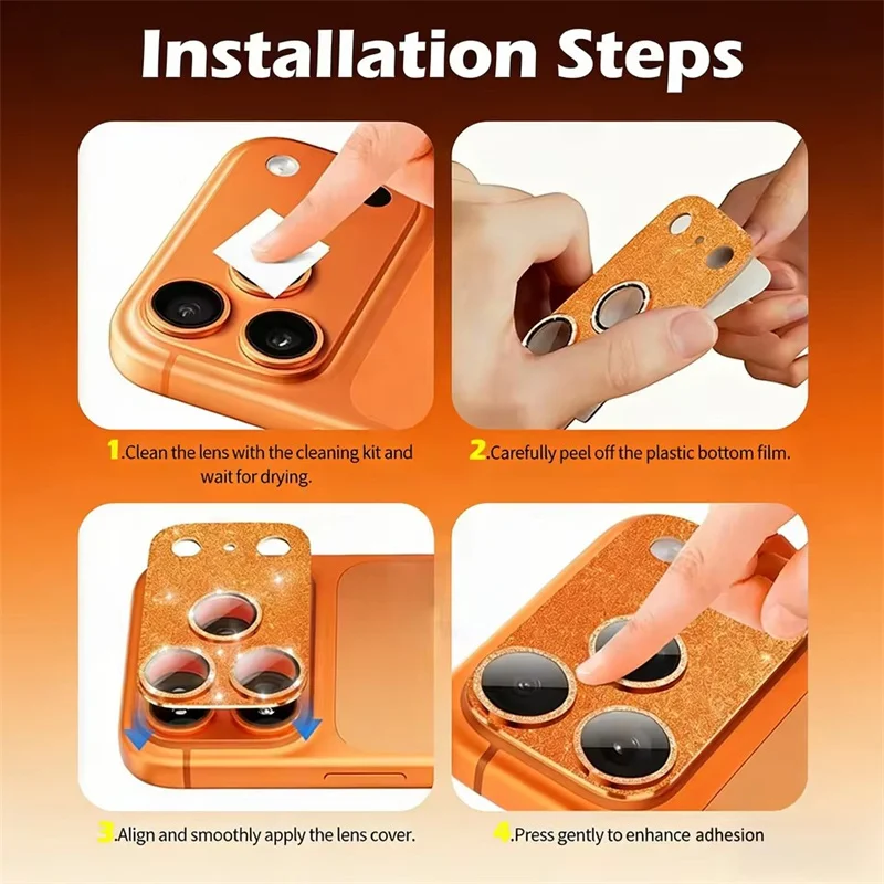 Sparkling Diamond Metal Camera Lens Protector with Full Coverage Glass
